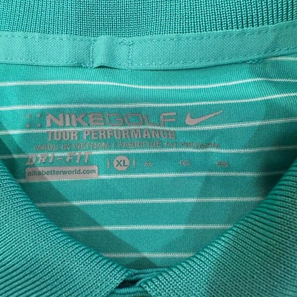 Nike Golf Tour Performance DriFit Polo Mens XL Teal Stripe NaplesGrande GolfClub - Picture 3 of 7